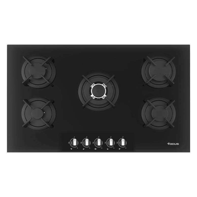 PLAQUE 5 FEUX GAZ 86CM GR FONTE VITRO NOIR FOCUS
