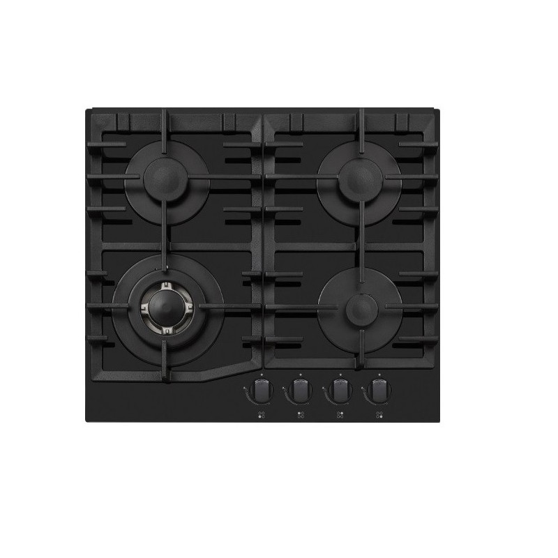 PLAQUE A GAZ  VERRE NOIR 4 FEUX 60 CM FONTE AVEC SECURITE PREMIUM
