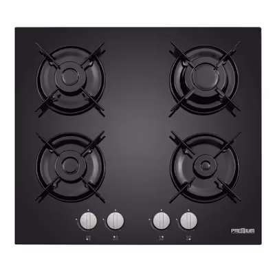 PLAQUE A GAZ  VERRE NOIR 4 FEUX 60 CM FONTE AVEC SECURITE PREMIUM